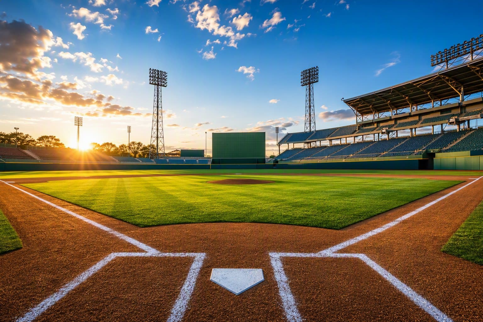 sunny baseball stadium - illustration, Jake Team LLC