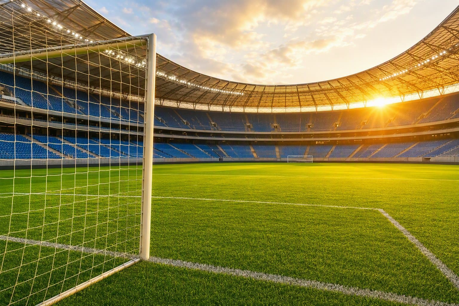 Soccer stadium sunset - illustration, Jake Team LLC