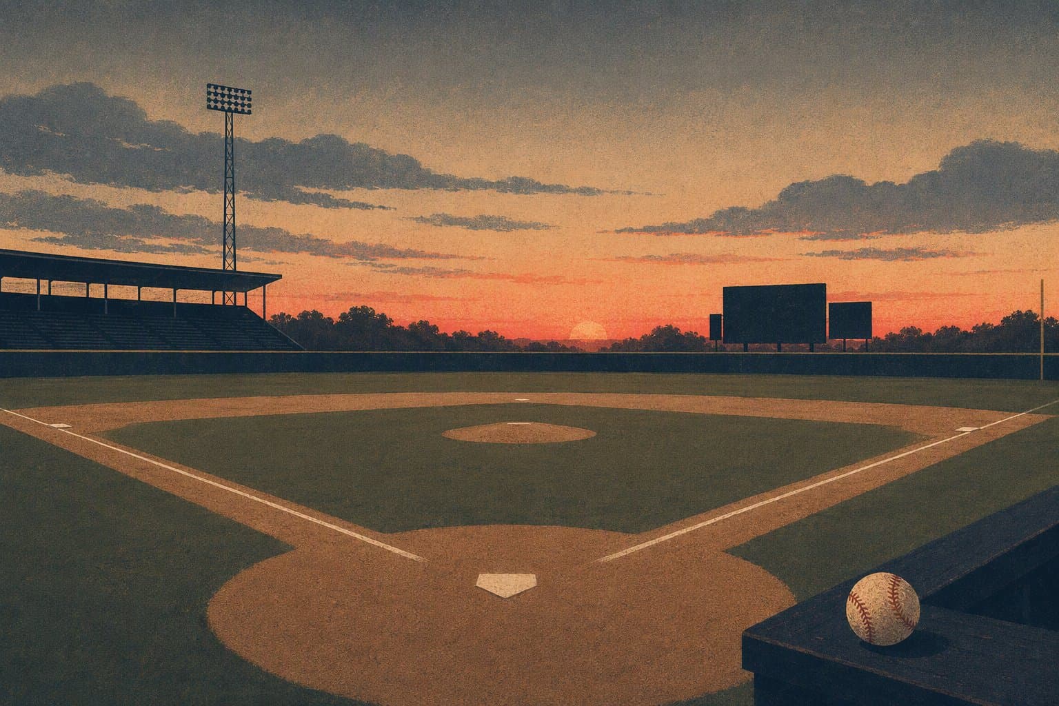 Baseball stadium dusk - illustration, Jake Team LLC