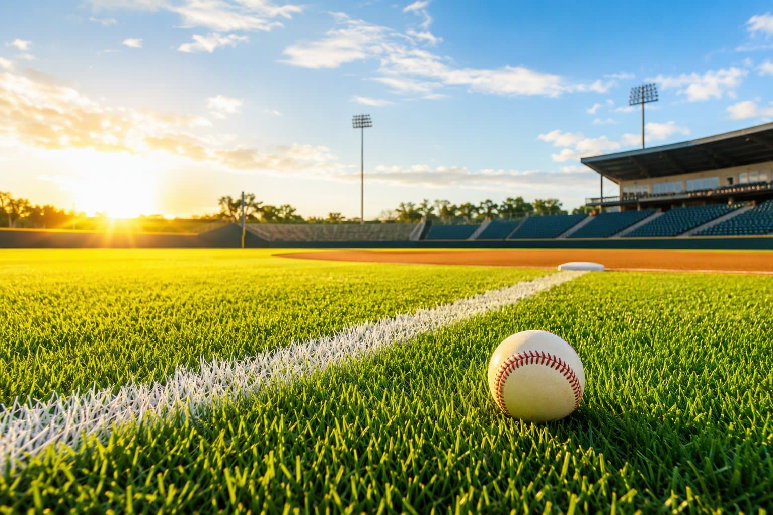sunlit baseball stadium - illustration, Jake Team LLC