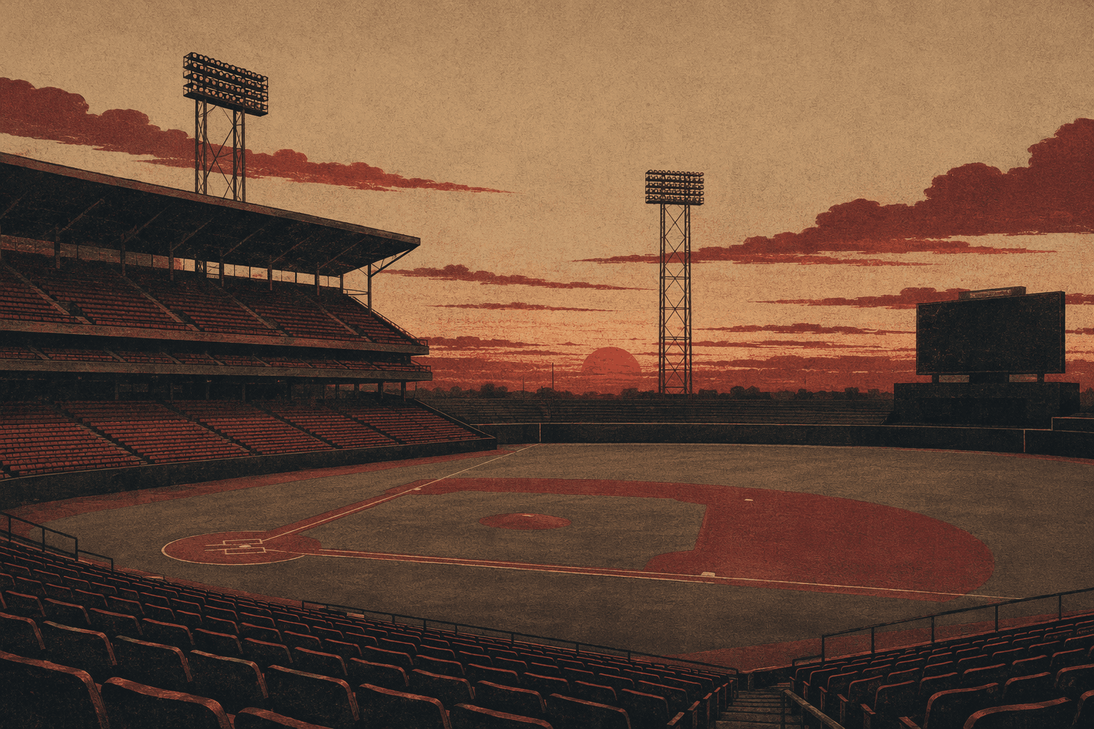 baseball stadium dusk - illustration, Jake Team LLC
