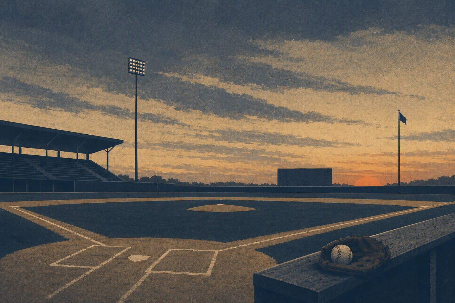 baseball field dusk - illustration, Jake Team LLC