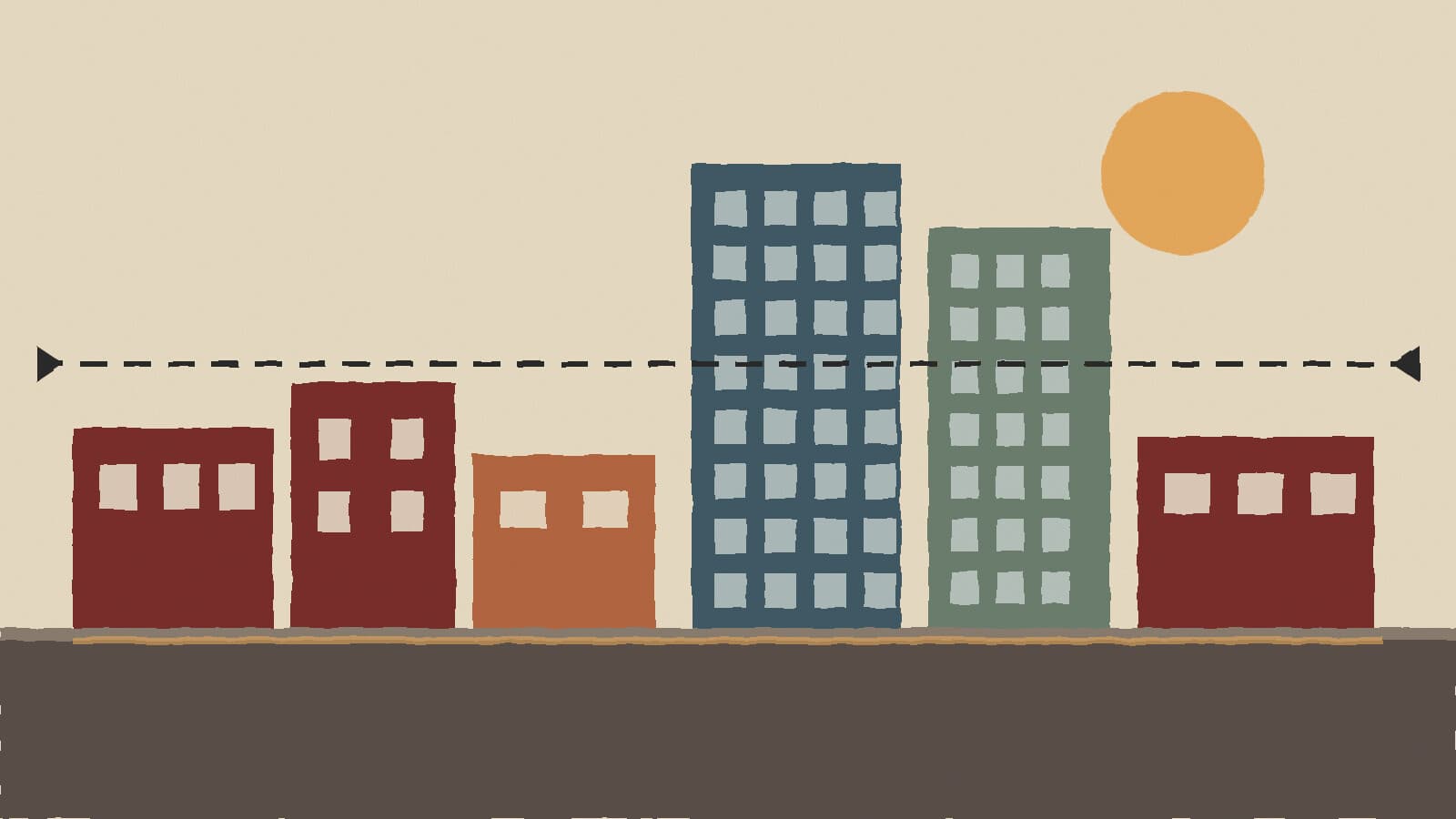 Low and tall downtown buildings - illustration, Jake Team LLC