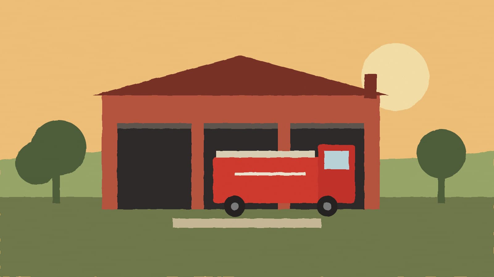 Fire station at dusk - illustration, Jake Team LLC