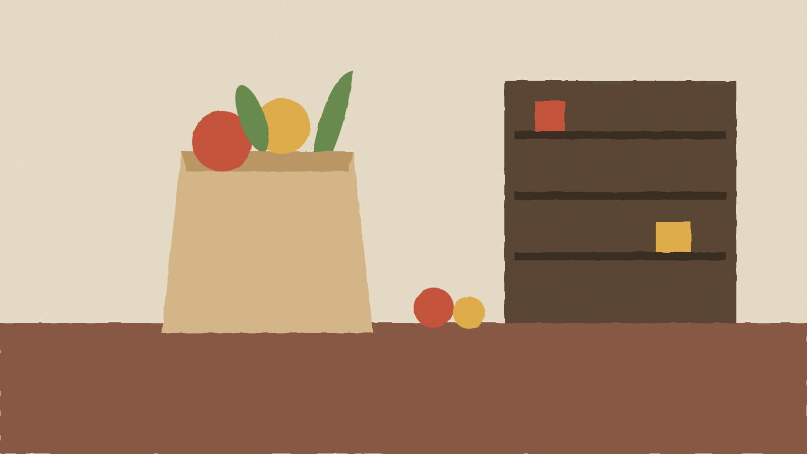 Grocery bag, sparse shelf - illustration, Jake Team LLC