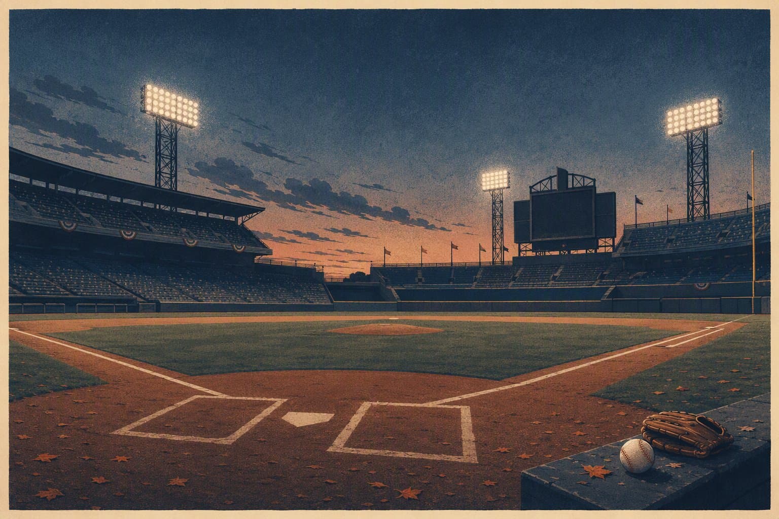 baseball stadium dusk - illustration, Jake Team LLC