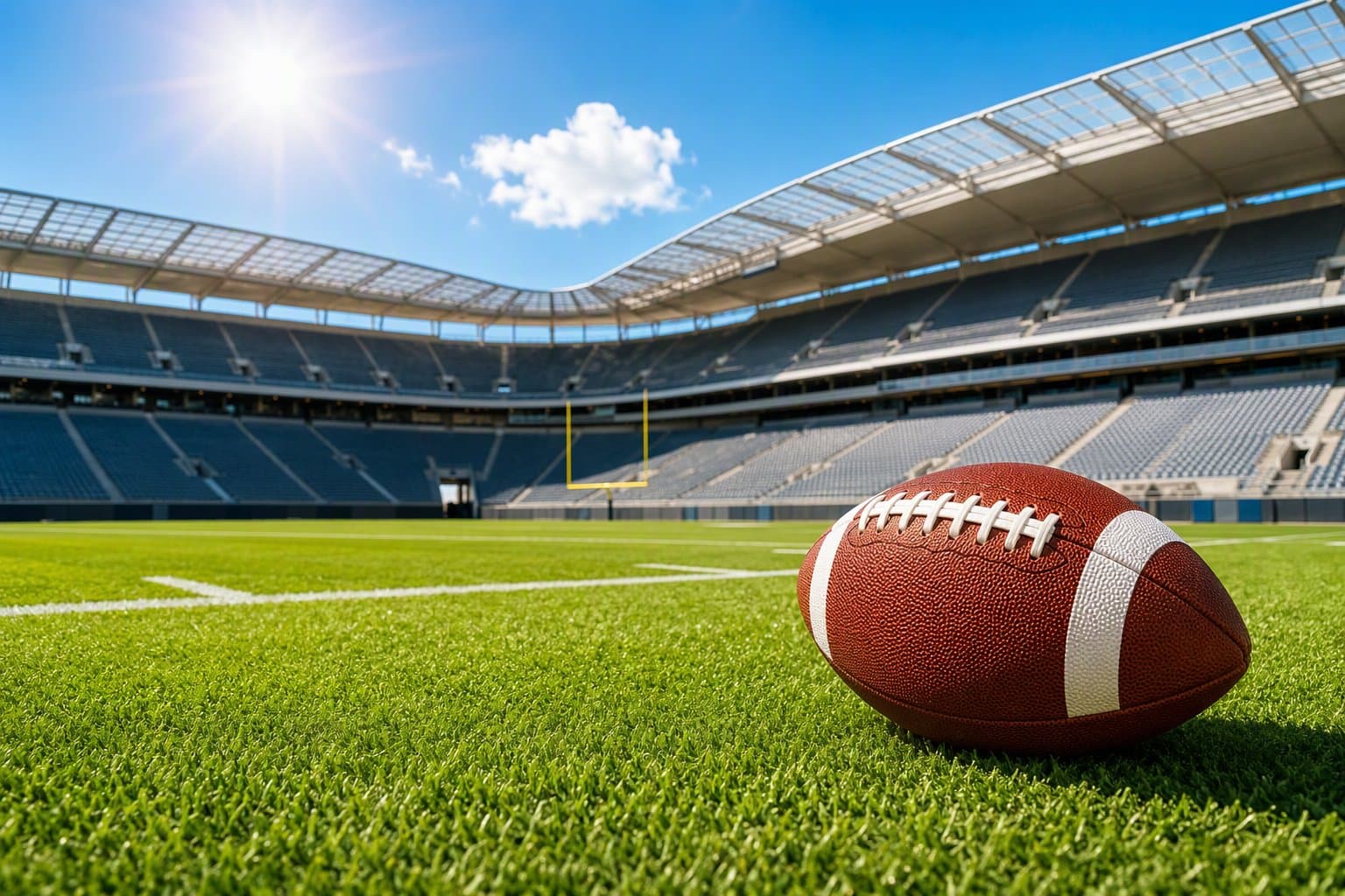 Sunlit football stadium - illustration, Jake Team LLC