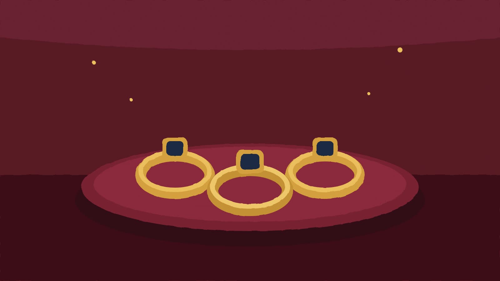 Class rings on a velvet tray - illustration, Jake Team LLC